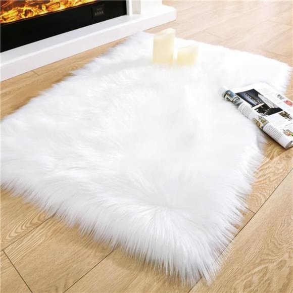 White Faux Fur Rug,Luxury Fluffy Rugs for Bedroom,2 x 3 Feet Washable Area Rugs - Picture 1 of 7